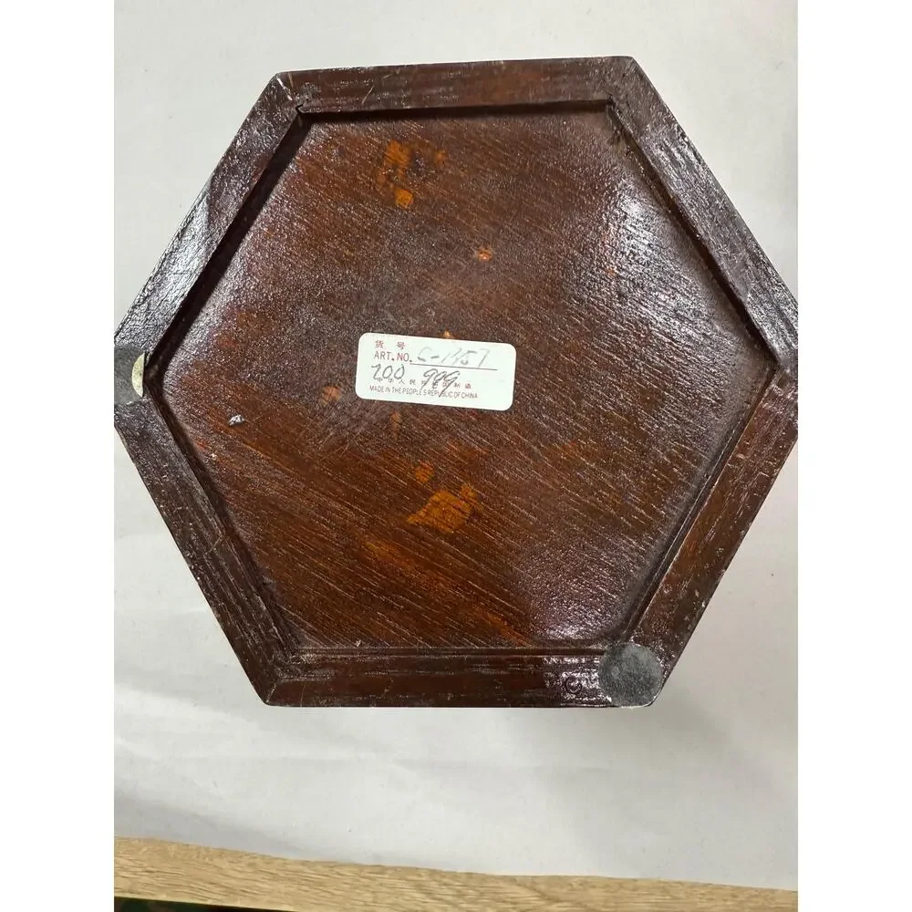 Vintage Chinese Hexagonal Lacquer Wood Boxes Set of 2, Brass Hardware, Green